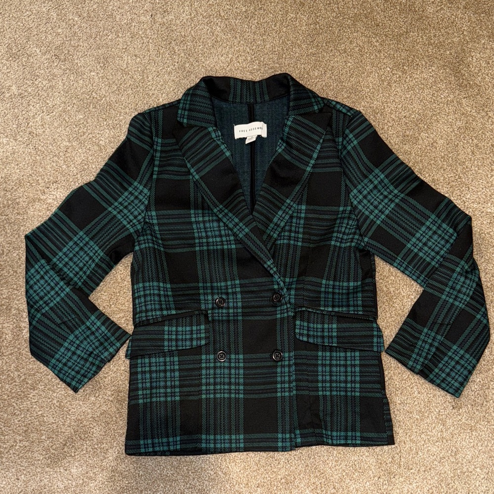 Free Assembly Black and Green Checkered Blazer